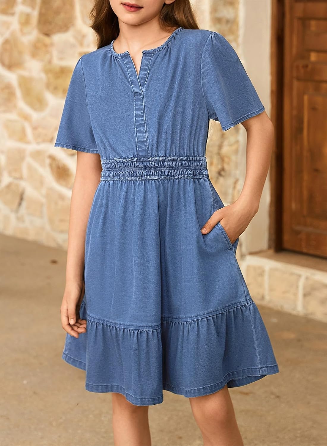blibean Tween Girls Summer Denim Dress with Pockets Size 6-15 Years Old