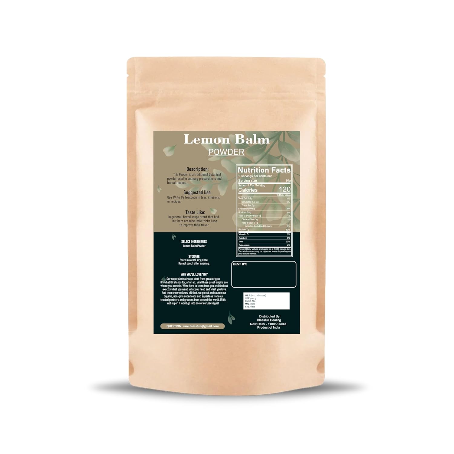 Blessfull Healing Lemon Balm(Melissa Officinalls) Powder 100% Pure Natural 100 Gram / 3.52 oz