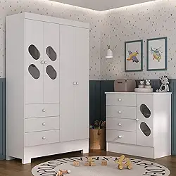 Quarto Infantil com Guarda Roupa e Cômoda Stella Branco