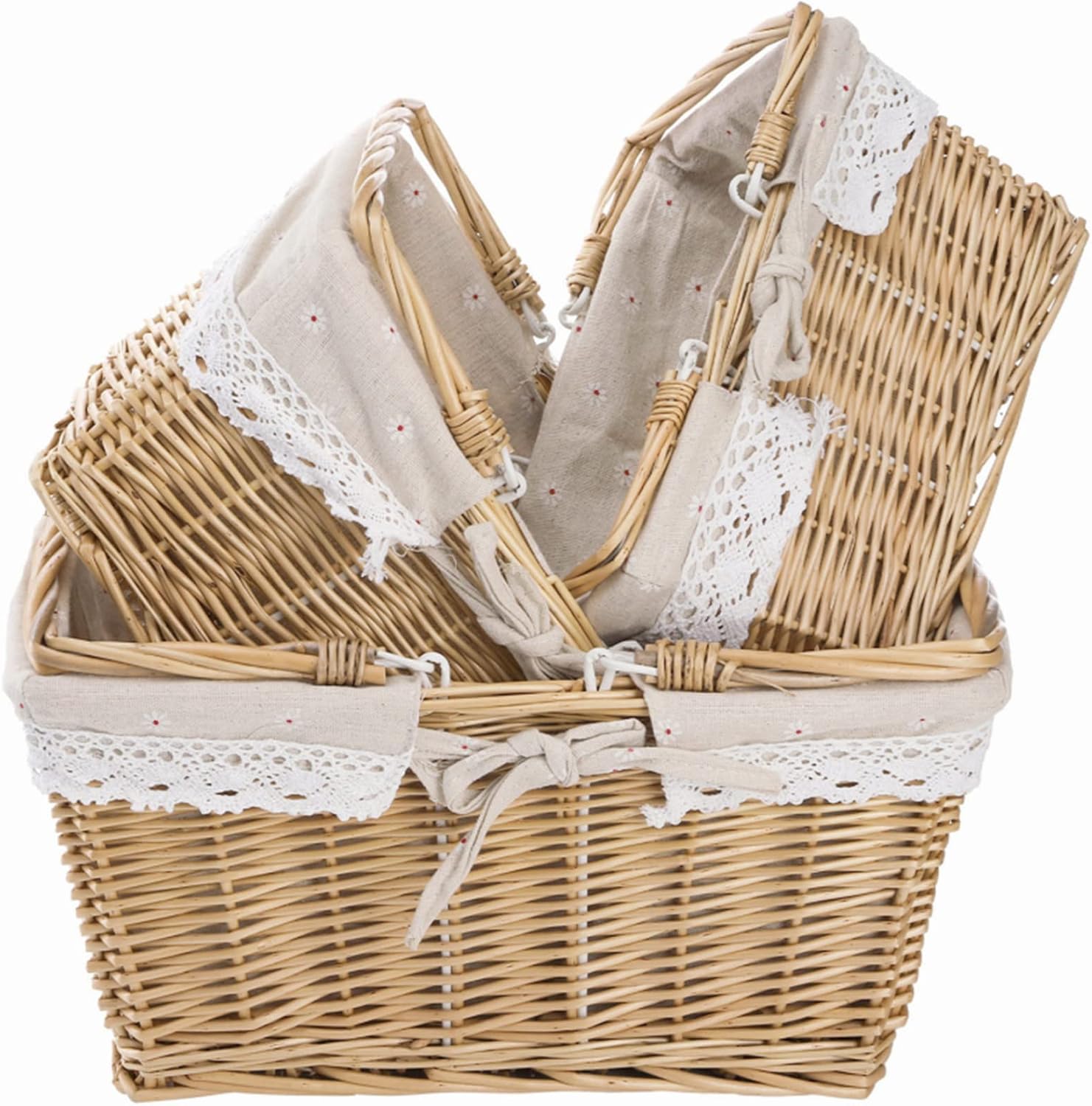 ZOOFOX Set of 3 Wicker Picnic Basket with Handles, Willow Empty Storage Basket for Egg Gathering, Wine, Candy Gift and Toy, Wedding Basket : Patio, Lawn & Garden