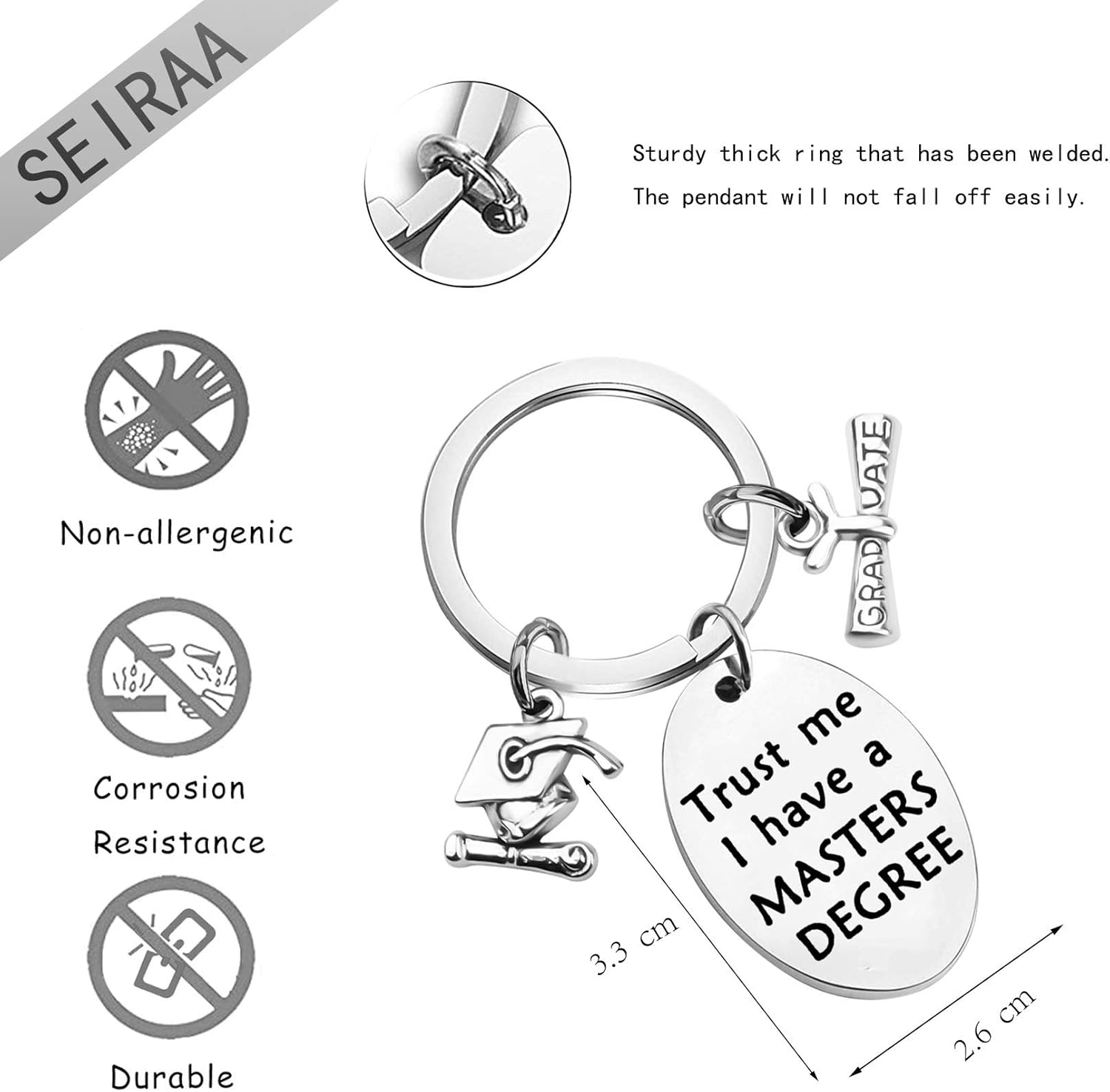 SEIRAA Trust me I Have a Masters Degree Keychain Graduation Jewelry Masters Degree Gift College Grad Gift - Image 5