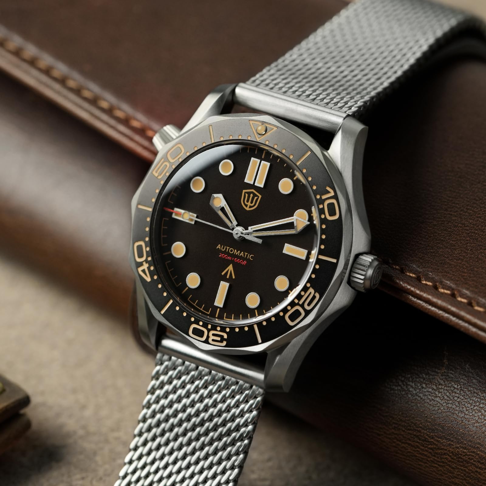 watchdives WD007 Automatyczny zegarek do nurkowania, tytanowy, męski, mechanizm mechaniczny, wysokiej częstotliwości, PT5000, klasa 2, tytanowa koperta, szafirowe szkło, wodoodporny do 200 m, BGW9
