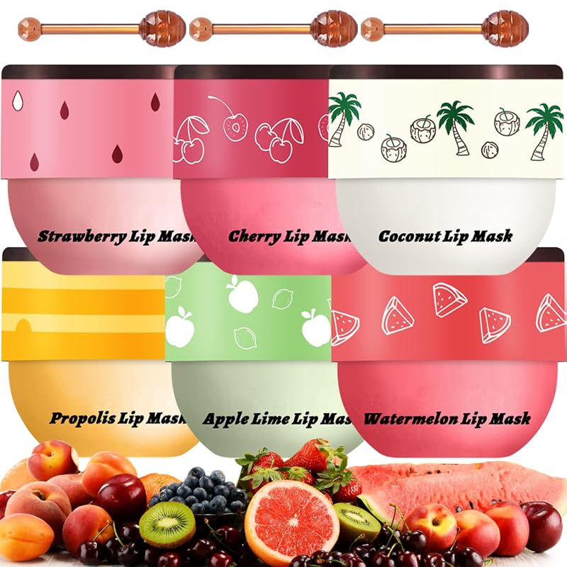 Bálsamo labial Scarman em potes com extratos de frutas e própolis, 6 unidades — Morango, Melancia, Mel, Cereja, Coco e Apple Lime