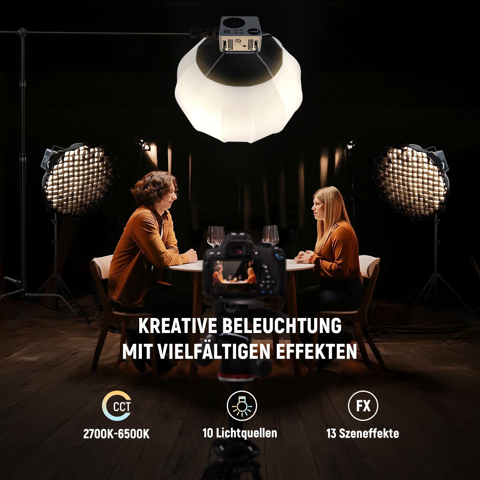 NEEWER 80W LED Videolicht mit 72Wh Akku und 100W PD Adapter APP/2.4G Steuerung Tragbares zweifarbiges Mini COB Studio Dauerlicht 25500lx/1m 2700-6500K 0-100% Dimmen CRI95+ 13 Szenen, HB80B