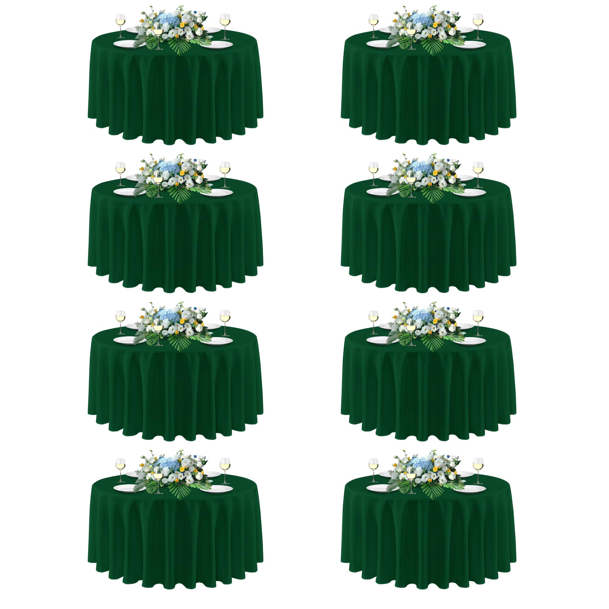 sancua Round Tablecloth 90 Inch Fit 30-72 Inch Tables, 8 Pack Hunter Green