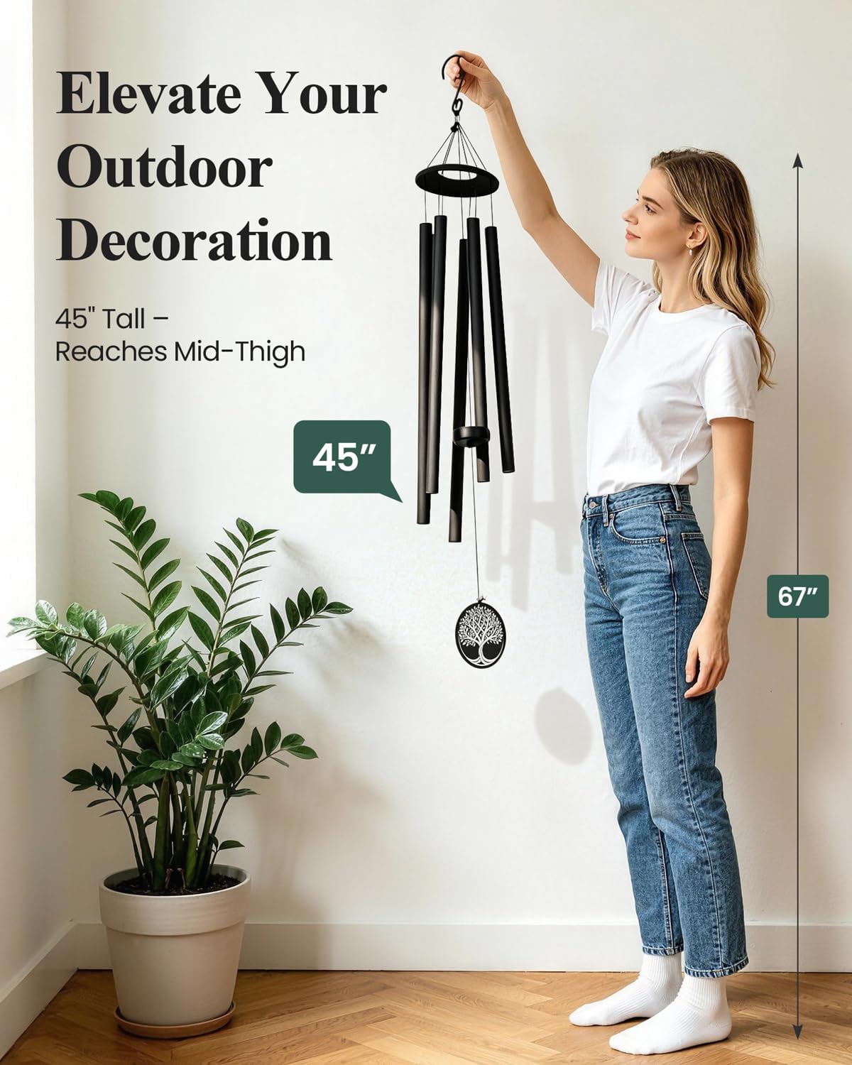 45 Inch Large Wind Chimes for Outside Deep Tone, Tree of Life Wind Chimes Outdoor, Garden, Porch Decor, Memorial Windchimes, Sympathy Gift (Black)
