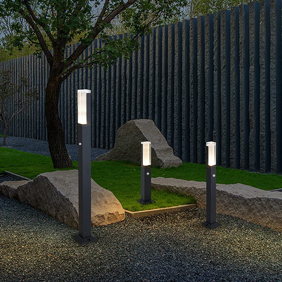 Borne Lumineuse Exterieur avec Détecteur de Mouvement, 80cm LED Borne Exterieur Jardin IP65 étanche Lampadaire Jardin Exterieur Moderne en Aluminium, Blanc Chaud, pour Chemins Terrasse Patio
