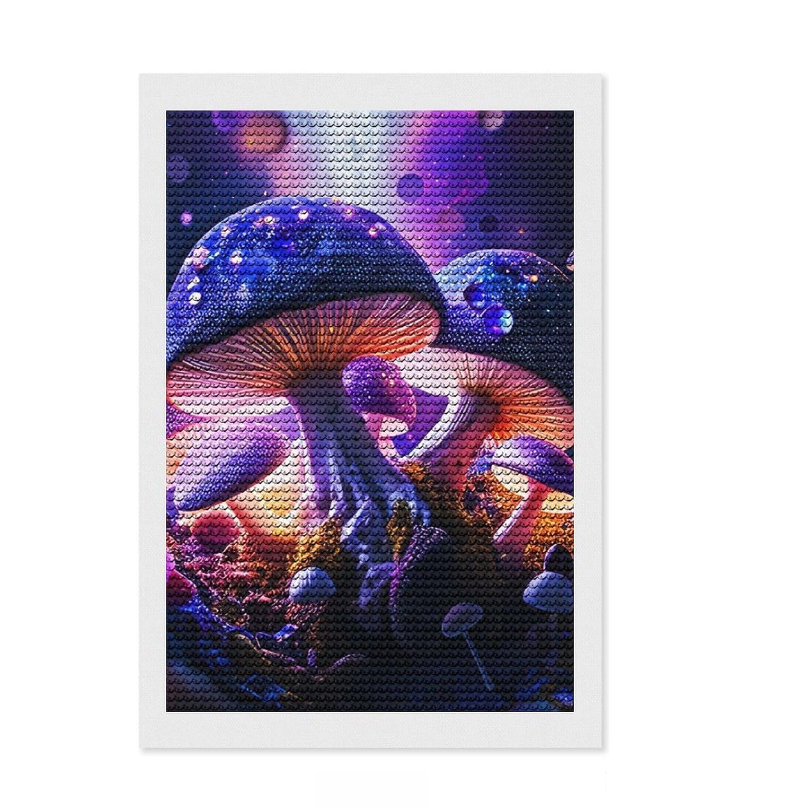 Junmoney Forest Mushroom Diamond Art Kit 8"x12", Office Decor, for Women, with Tool Kit, Gift Idea, Stress Relief Craft, Adhesive Canvas