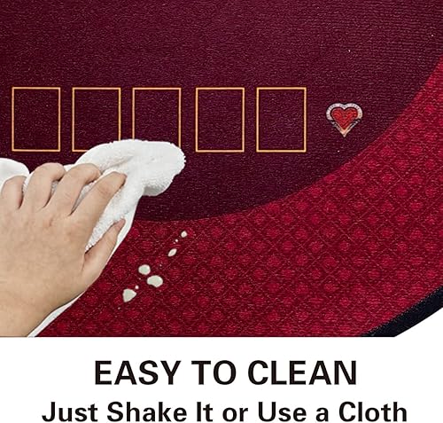 Miniatura 5 de BALIKEN Fieltro Texas Hold'em y Blackjack de 55 x 55 pulgadas, portátil plegable Texas Hold'em y Blackjack, tapete de juegos de póquer Rojo