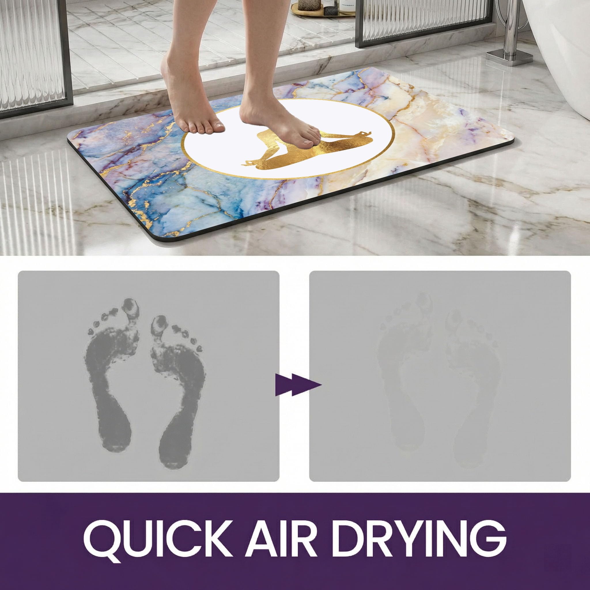 Tappeto di Gomma da Ingresso, 80x120 cm Zerbino d'Ingresso Texture Effetto Marmo Antiscivolo Tappetino Meditazione Zen Anti-Fatica Morbide Assorbenti per Ufficio, Cucina, Corridoio, Blu-Viola