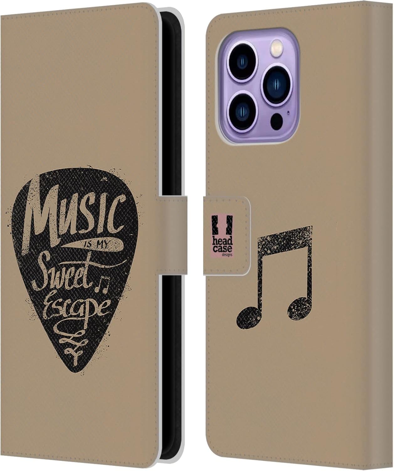 Head Case Designs Guitar Pick All About Music Leather Wallet Case Compatible with Apple iPhone 14 Pro Max