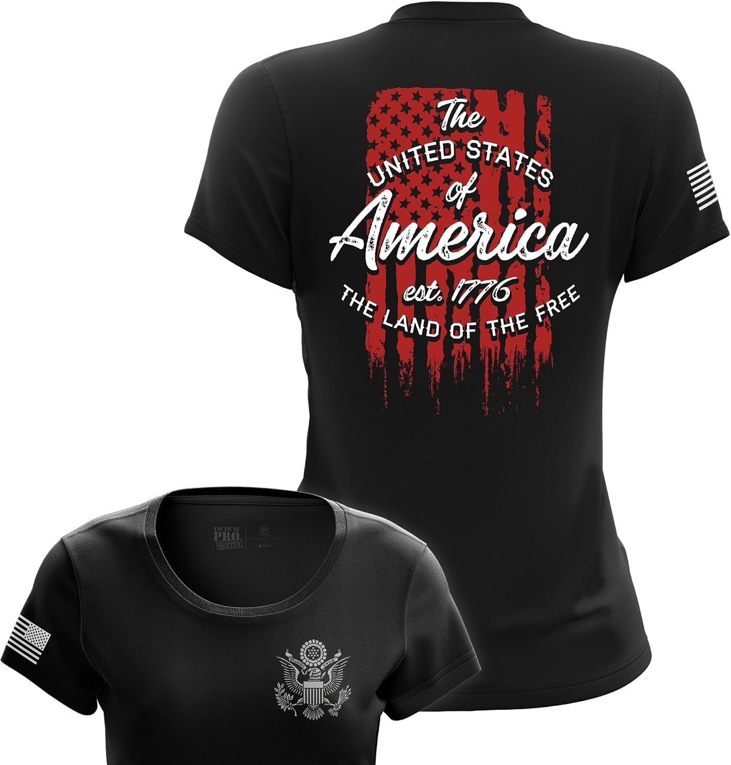 Patriotic American Flag Women’s T-Shirt, Cotton Crew Neck Short Sleeve Graphic Tee, Made in USA