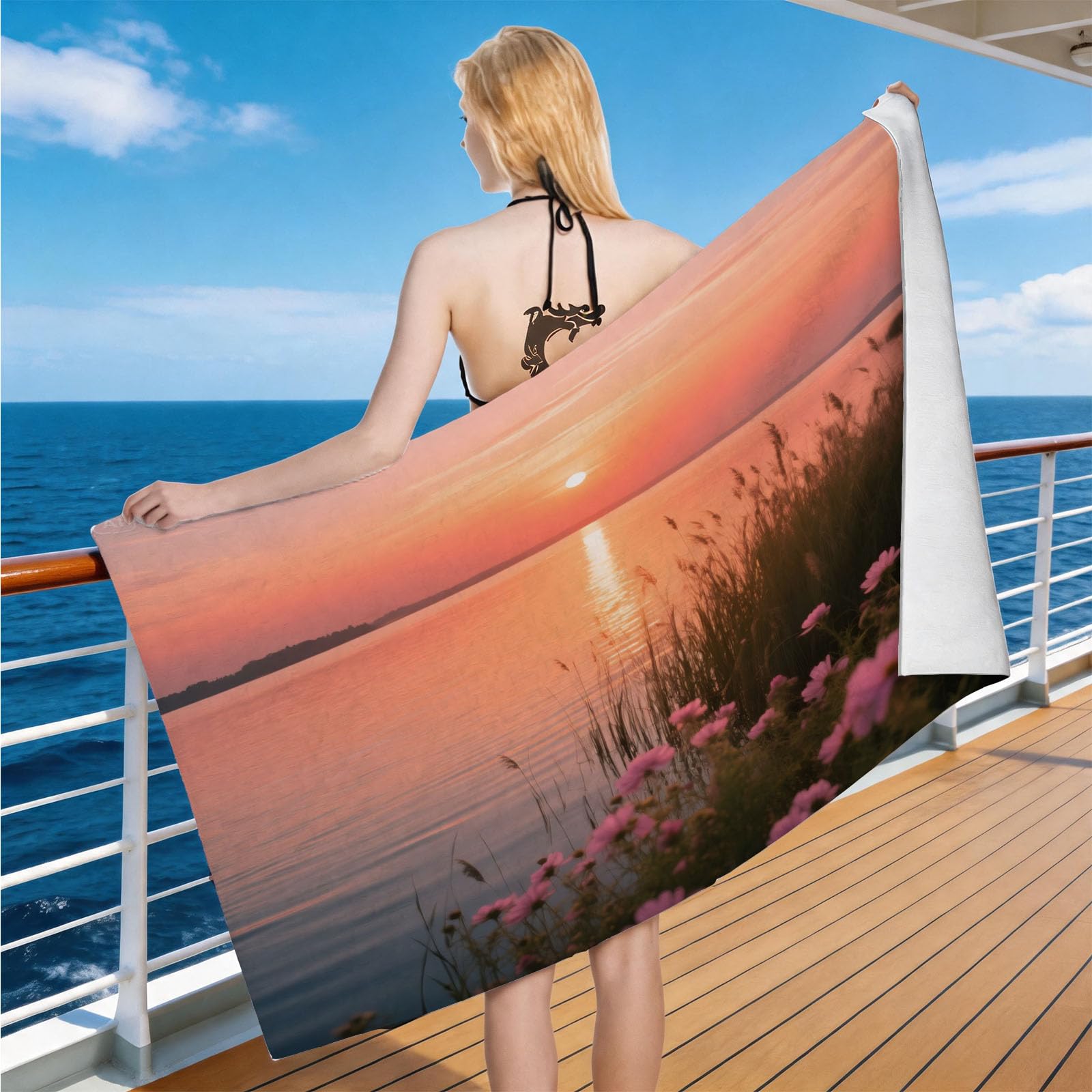 Hongduo Microfiber Quick Dry Beach Towel Lake Landscape, 3D Nature Scene Beach Towels Absorbent Fast Drying Bath Towels, Travel Camping Gym Swimming Bathroom (70x150cm)