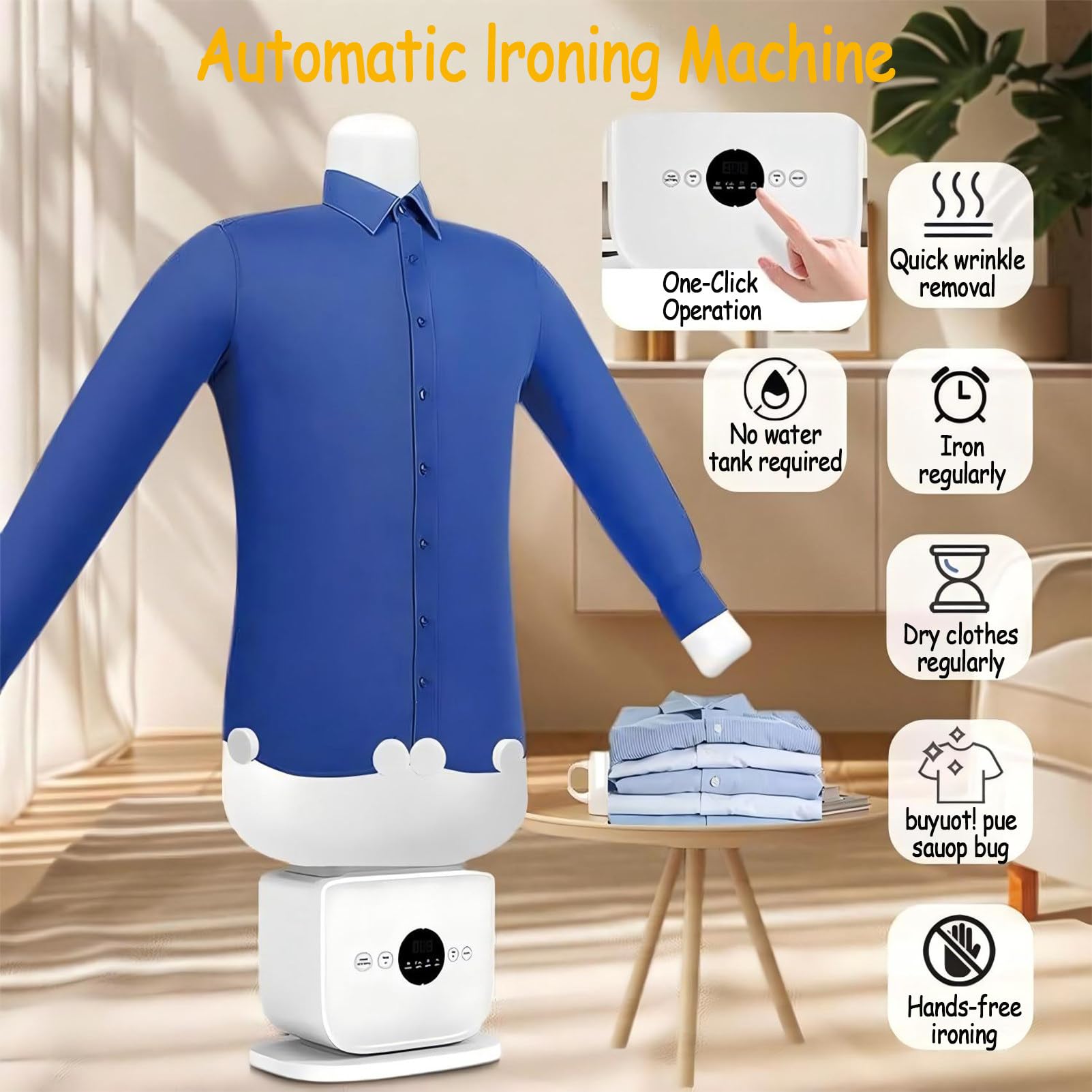 Macchina da Stiro Automatica con Tempo E Temperatura Regolabili, Stiratura A Vapore Rapida per Tutti I Tipi di Tessuto, Perfetta per Camicie, Pantaloni, Vestiti E Scarpe A