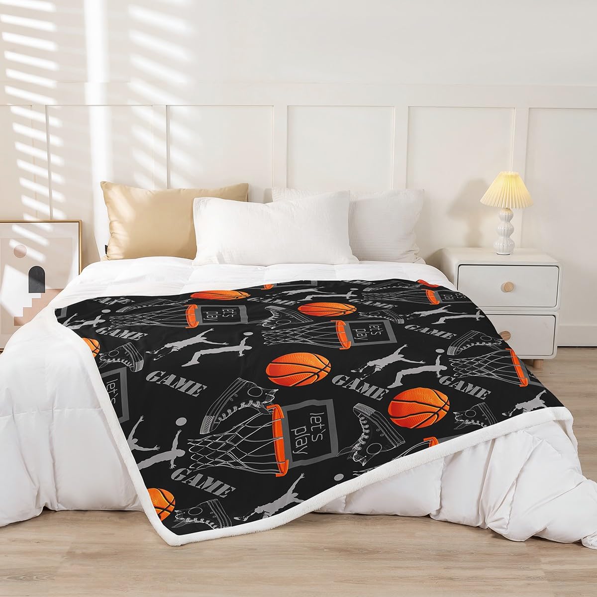 Basketball Fleece-Decke 152x200 Cm - 3D Slam Dunk Design, Weicher Sherpa-Innenfutter, Für Bett & Sofa