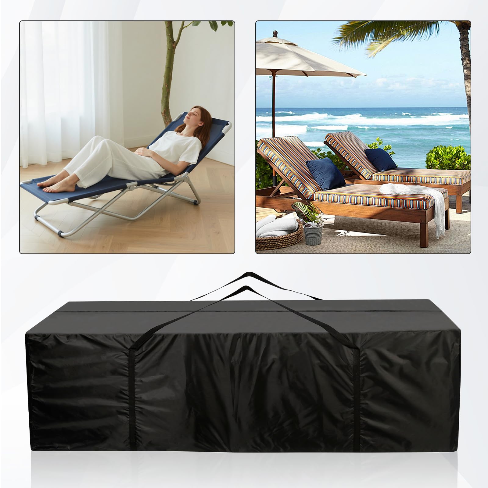 AiQInu Borsa da Giardino per Cuscini, Oxford Porta Cuscini da Esterno Impermeabile, Nero Borsa per Cuscino con Maniglie - 173x76x51cm