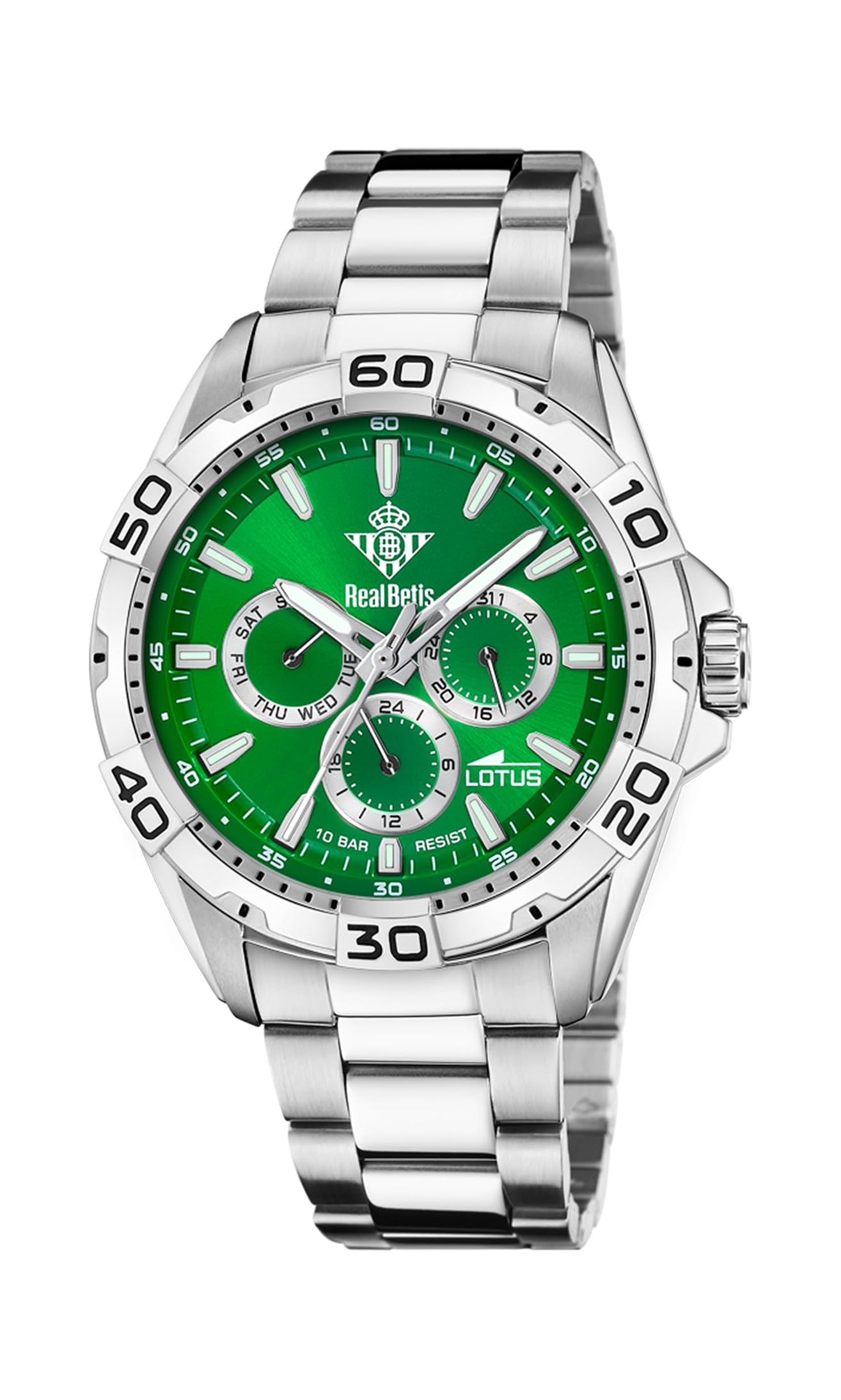 LOTUS Reloj 18939/2 Oficial Real Betis - Hombre, Temporada 2024/2025, Caja de Acero Inoxidable, Multifunción