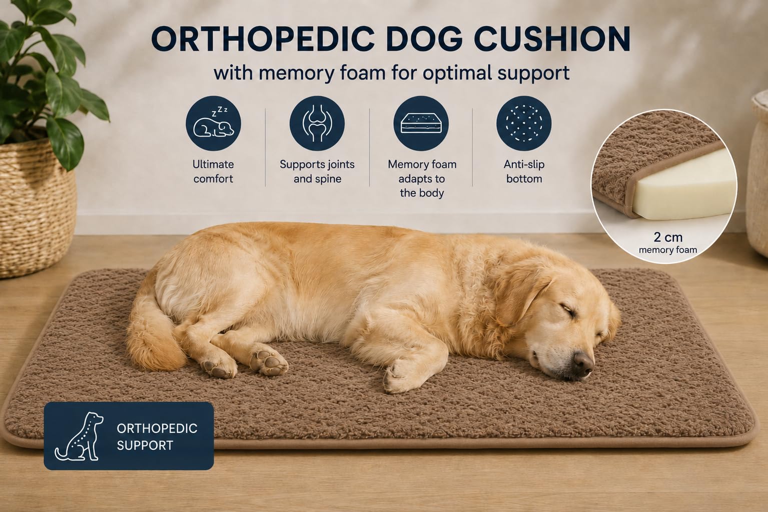 cuccia cane - cuscino ortopedico per cane e gatto in memory foam - cuscino rettangolare Webbi beige - adatto per gabbie e trasportini - 55,5 x 38,5 cm - Flamingo