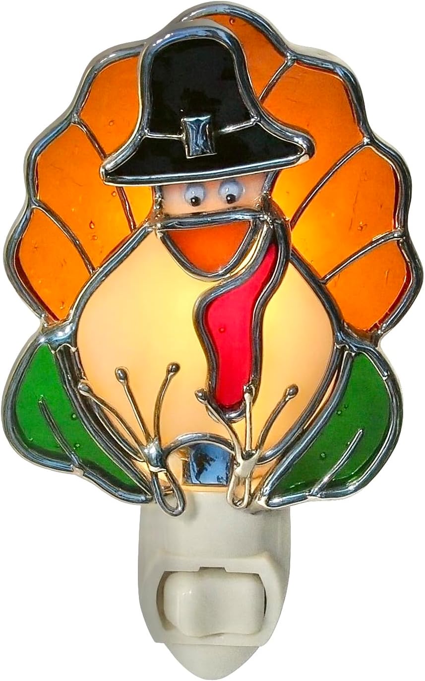 Thanksgiving Turkey Decorations Stained Glass Night Lights Plug into Wall - Tiffany Night Lights with Manual On/Off Switch, Hallway Night Light Christmas Decorations, Bedroom Night Lamp, Fall Decor