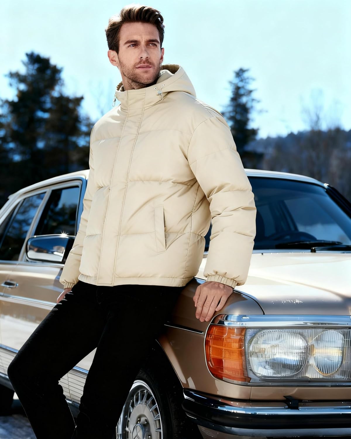 Men's Hooded Puffer Jacket Winter Quilted Coat with Full Zip Wind-Resistant and Water-Resistant - Image 2