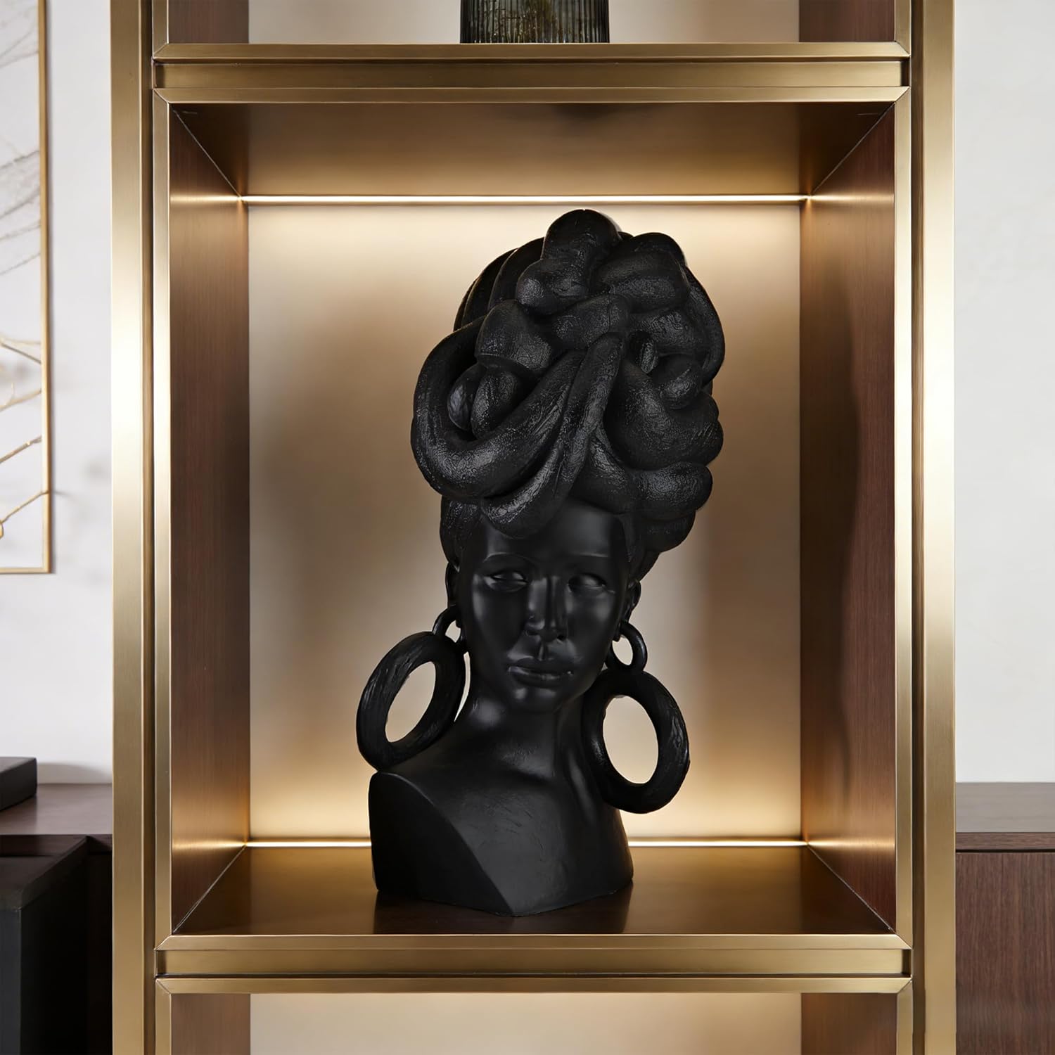 Large African American Bust, 23.5 Inch Tall Resin Black Woman Statue, Modern Minimalist Matte Art Afrocentric for Living Room Entryway Mantel,Decorative Big Black Girl Sculpture Figurine Present Decor