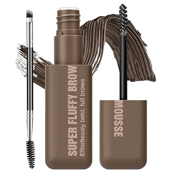 Brow Super Fluff Eyebrow Mousse with Brush, Volumizing and Tinted Thickening Eyebrow, Easy-to-Use, Long-Lasting, Waterproof for Fluffy Brow Mouse, Black Brown