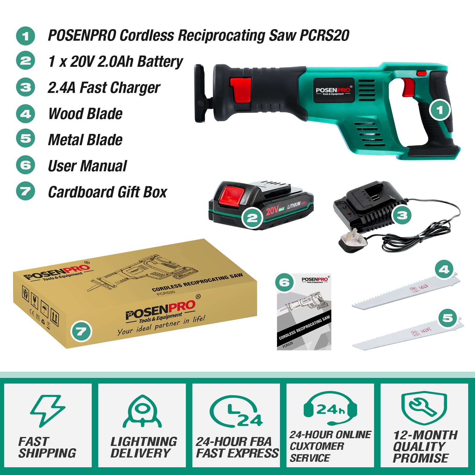 POSENPRO Cordless Reciprocating Saw 