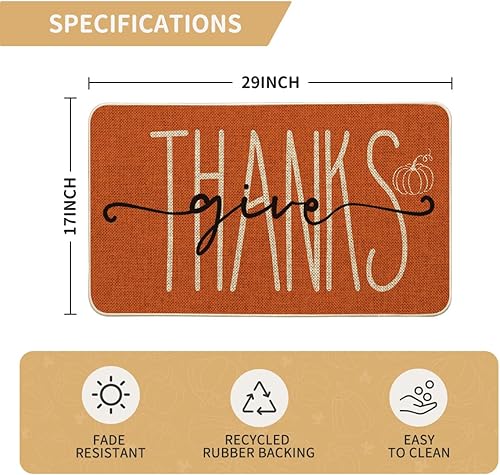 Miniatura 3 de Artoid Mode Give Thanks - Tapete decorativo de bienvenida con diseño de calabaza, de otoño, de bajo perfil, para interiores y exteriores, 17 x 29