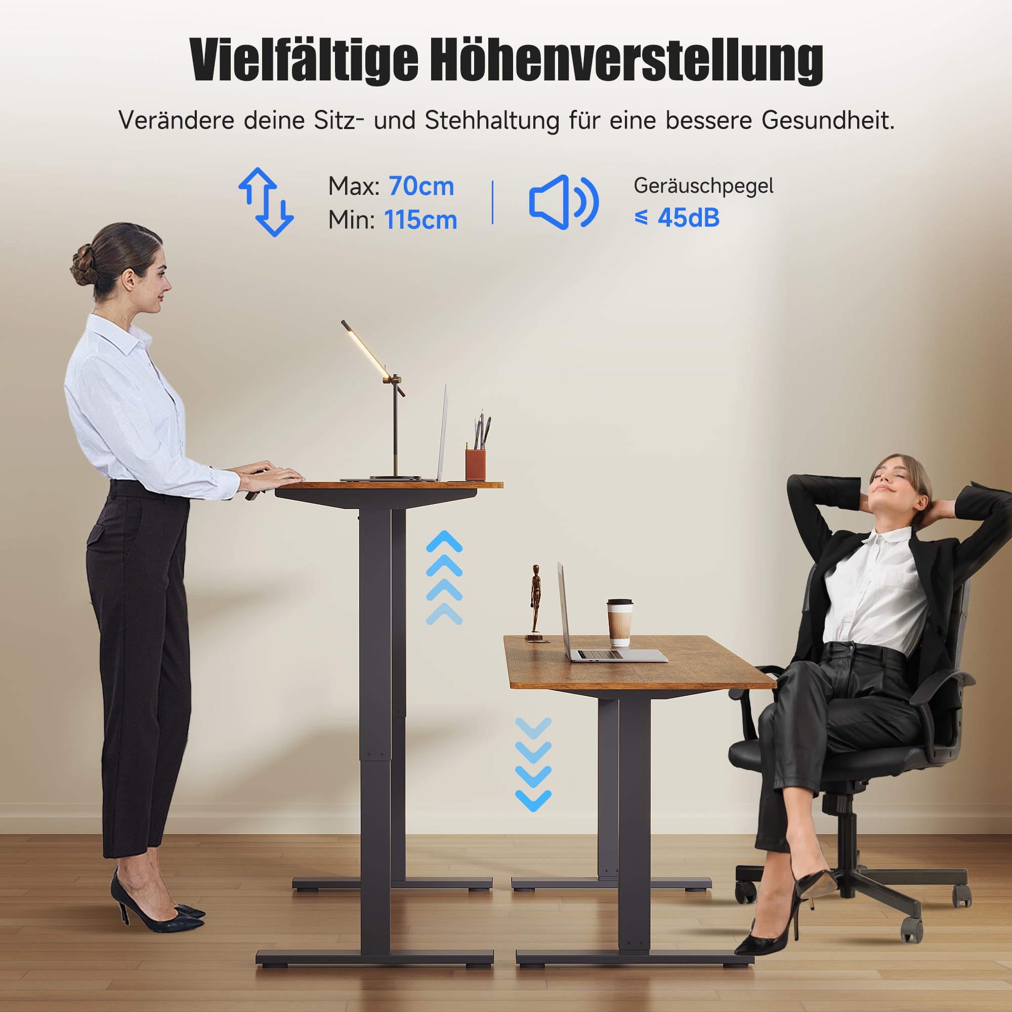 SONNI Höhenverstellbarer Schreibtisch Elektrisch, 120x60cm, Bürstenloser Motor mit 3 Memory-Funktionen, Anti-Kollisionssystem & Kabelmanagement, Steh-Sitz Tisch für Homeoffice, 60KG Traglast