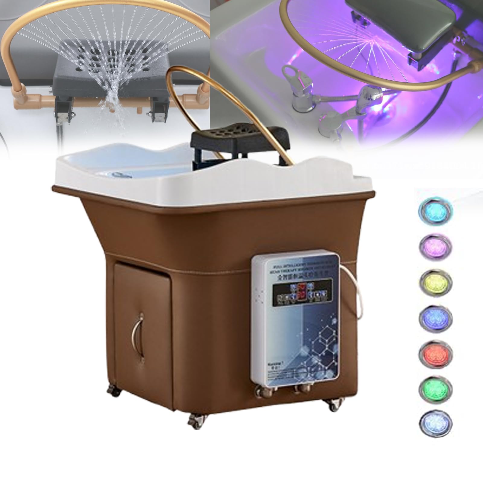 Lavadora de Cabello (termostato Inteligente), Lavabo de champú con Cabezal extraíble, 4 Ruedas universales, Cabezal de Ducha e Interruptor de Agua Caliente/fría, Lavabo de champú c