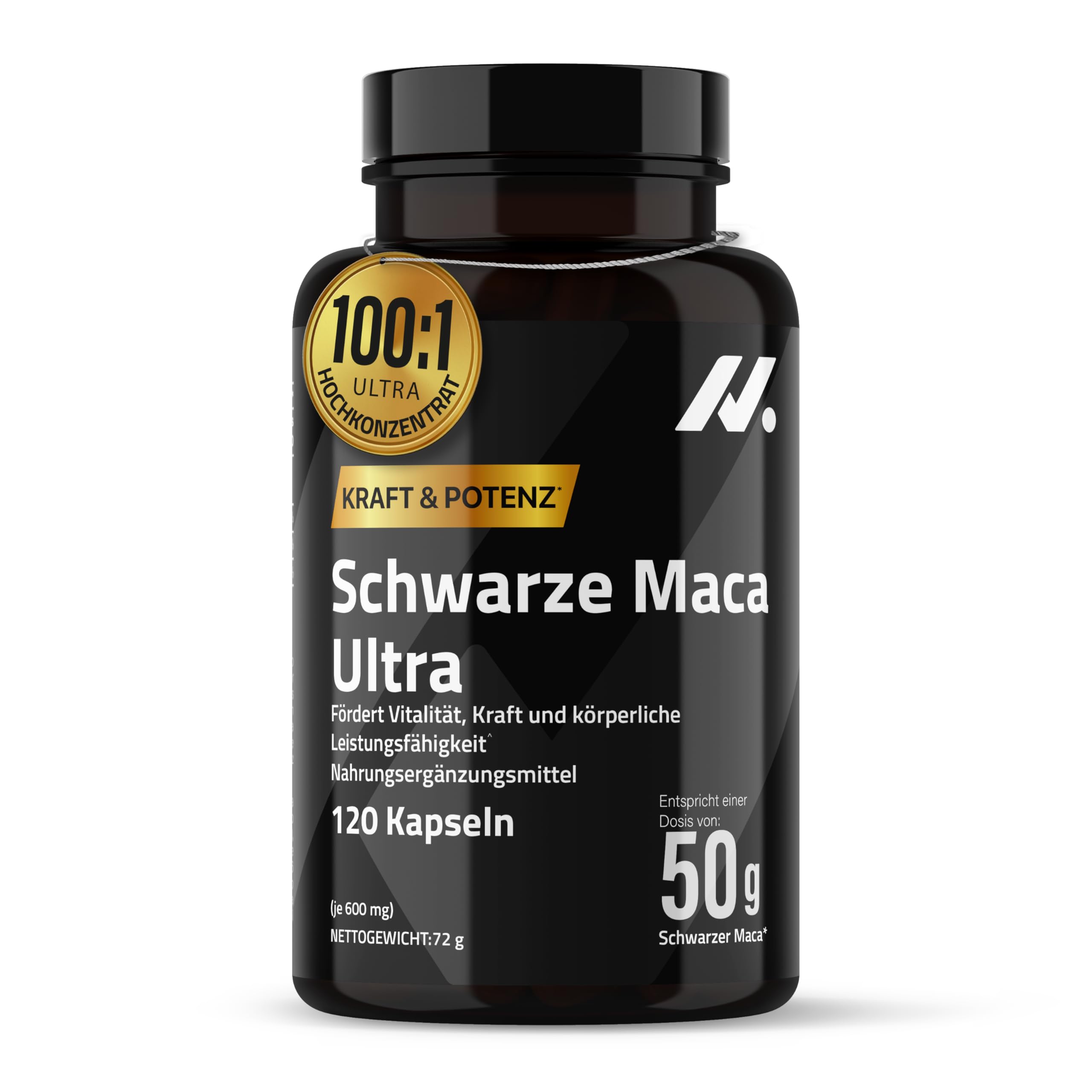 Schwarze Maca Kapseln hochdosiert 50.000 mg Maca Schwarz Extrakt (100:1) mit Zink, Vitamin B6 & Kalzium – 120 Kapseln – Energie, aktives Nachtleben & Vitalität – ohne Koffein, laktose- und glutenfrei