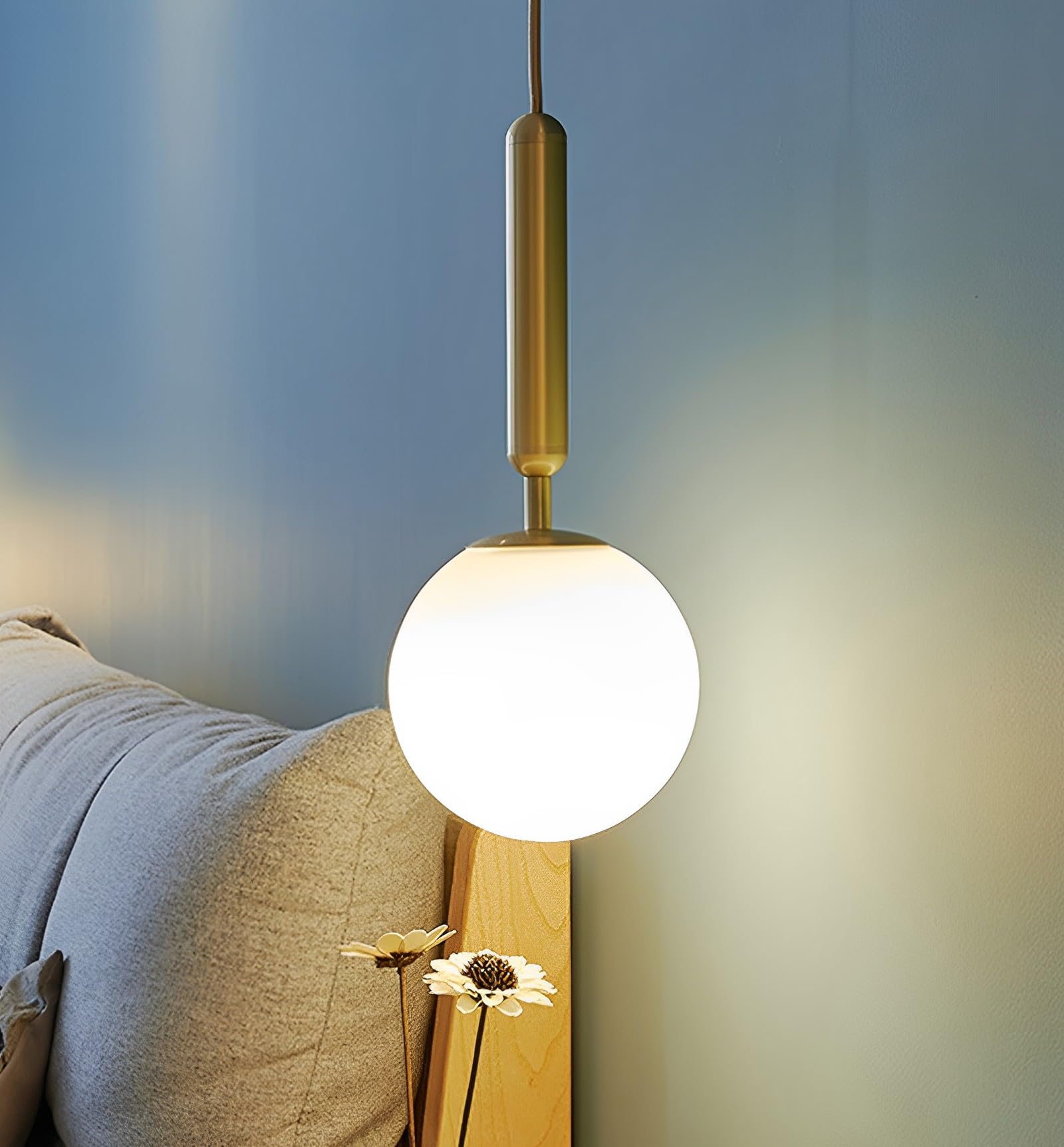 Lámpara Colgante de Oro Moderno Globo de Vaso de Lampara Techo Colgante de Luz Sombra Iluminación Colgante de Interior para Salon de Estar Cocina Comedor Dormitorio,Pantalla Blanca,20CM