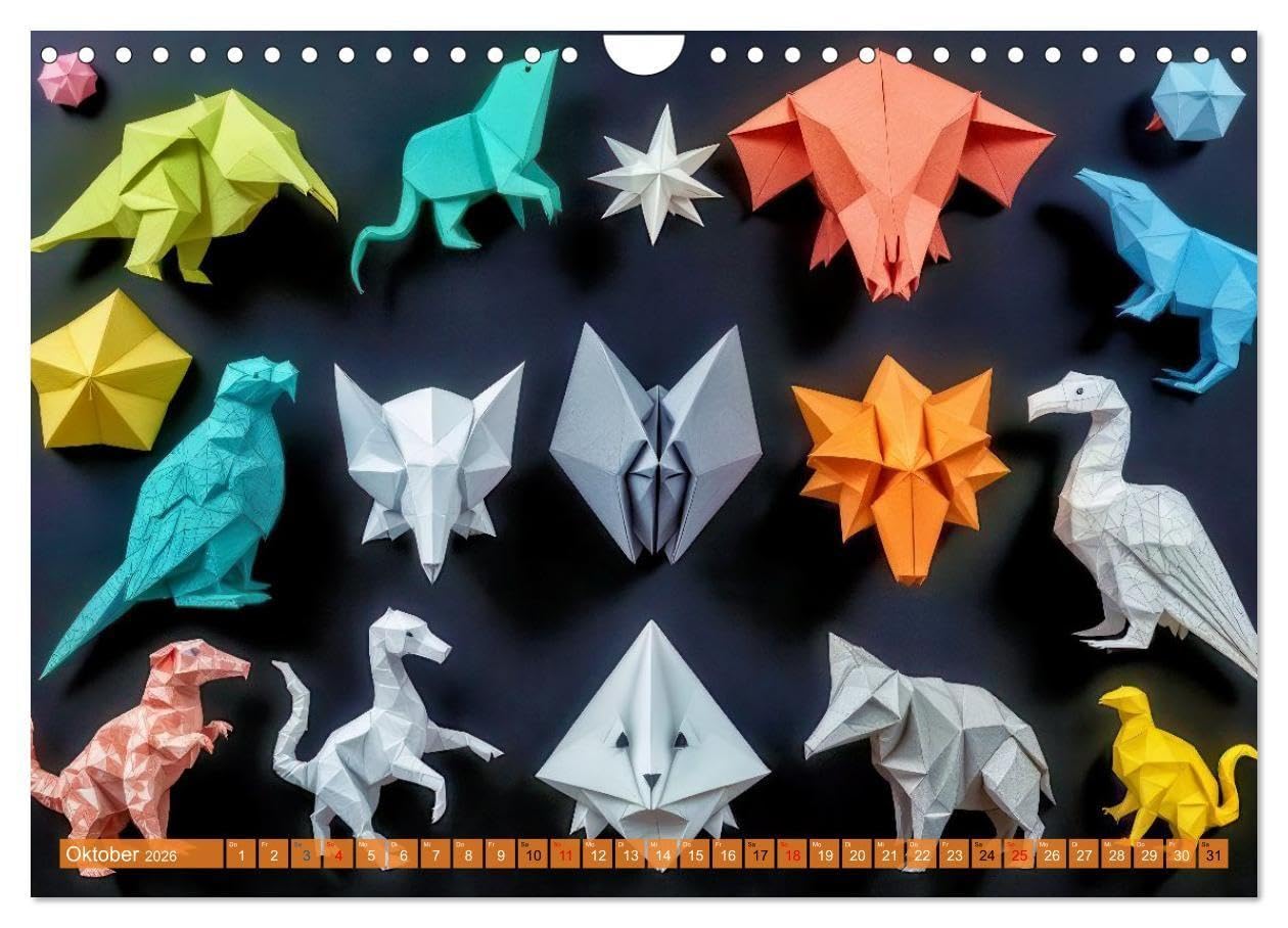 Origami-Formen (Wandkalender 2026 DIN A4 quer), CALVENDO Monatskalender: Origami verbindet Ästhetik und Struktur, mathematisch präzise Faltungen erzeugen komplexe Formen mit minimalistischer Eleganz.
