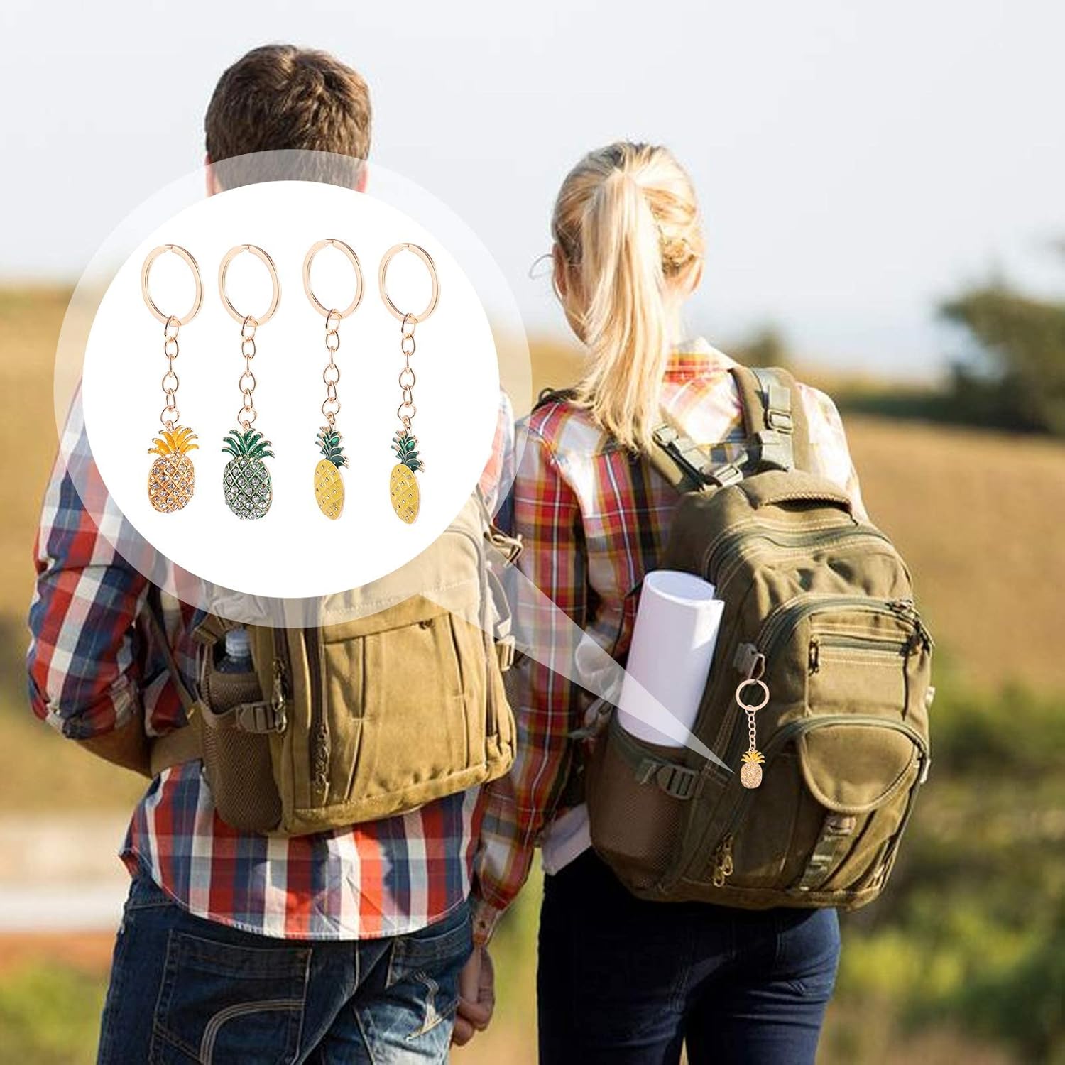 LUOZZY 8 Pcs Pineapple Keychains Rhinestone Fruit Keyrings Bag Pendants Key Holders Hawaii Party Favors - Image 5