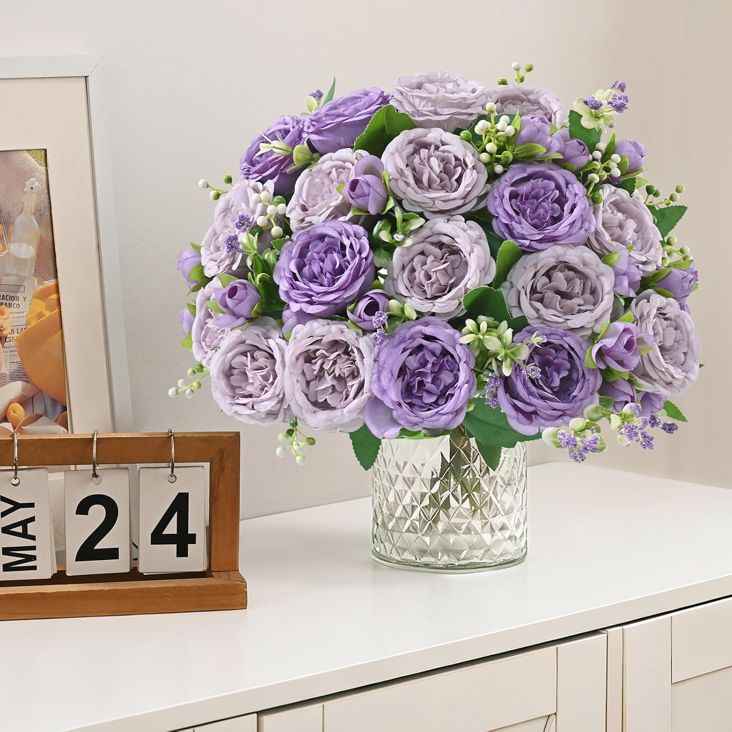 8 Packs Peonies Artificial Flowers, Mixed Purple Silk Artificial Peonies