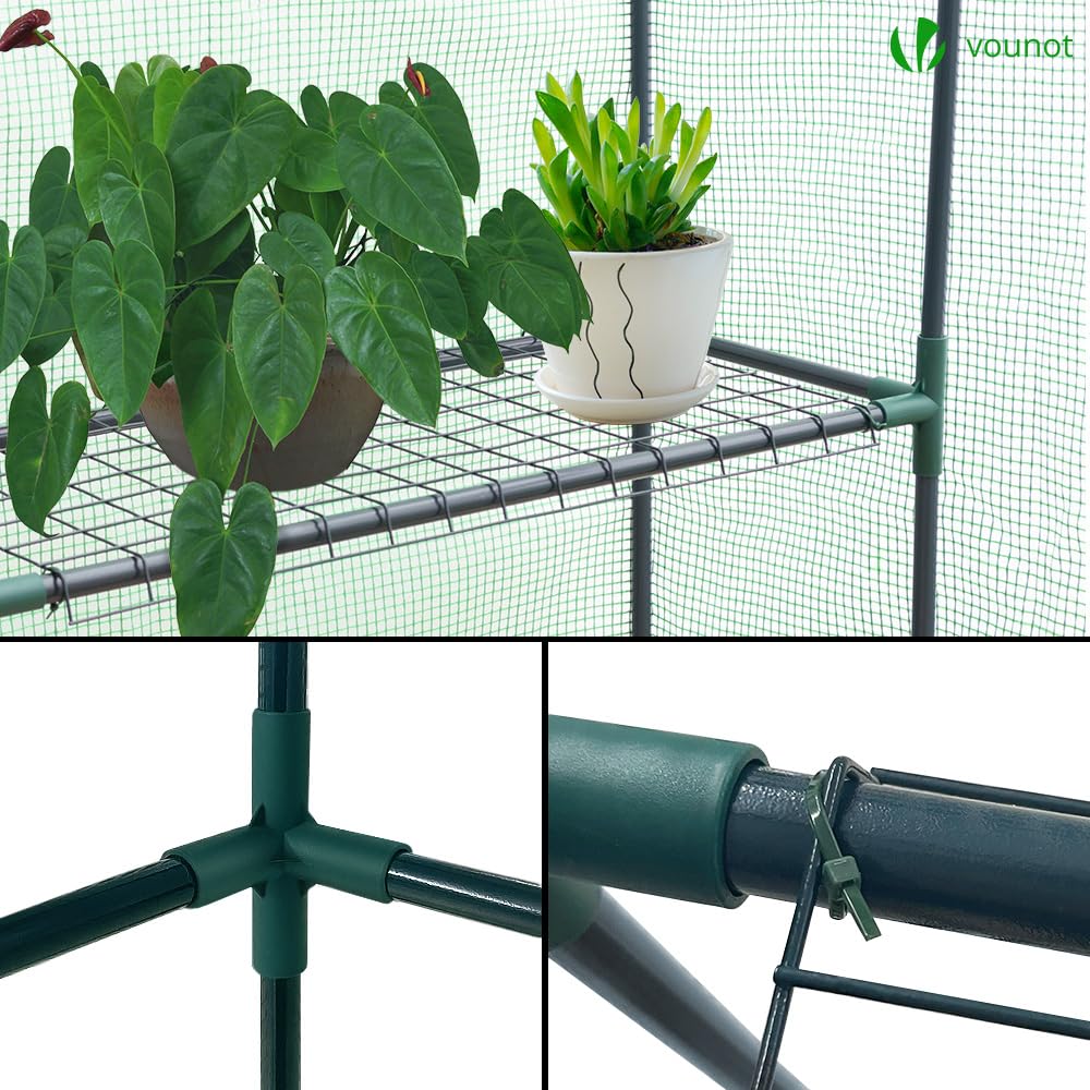 VOUNOT® Invernadero de Jardín 143x73x195 cm Vivero Casero Plantas Cultivo con Puerta Enrollable y Ventana, Invernadero Huerto Caseta de Jardín 4 Estantes para Plantas Macetas Flores, Verde