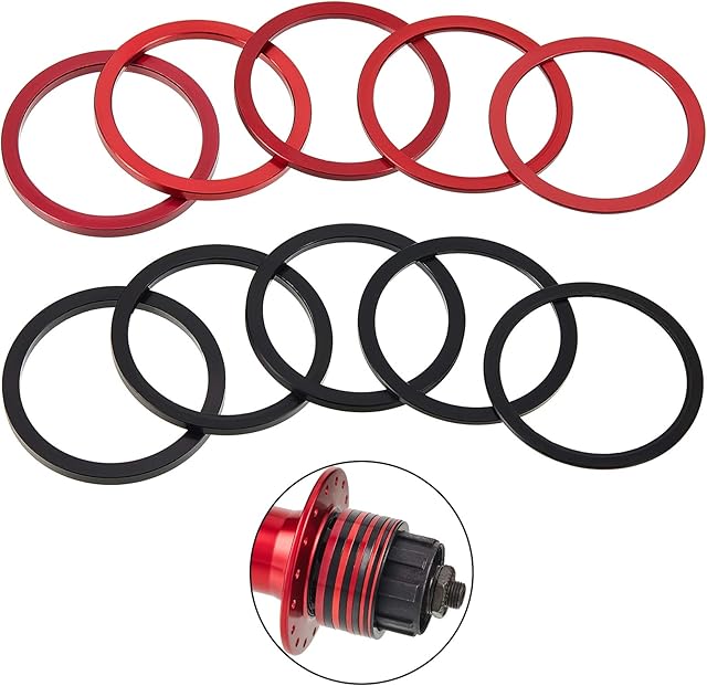 Frienda 10 Pieces Bike Bicycle 7 8 9 10 11 Speed Cassette Washer Anodized Aluminium Alloy Flywheel Hub Washer 1mm 1.5 mm 2 mm 2.5 mm 3.0 mm Bottom Bracket Washer