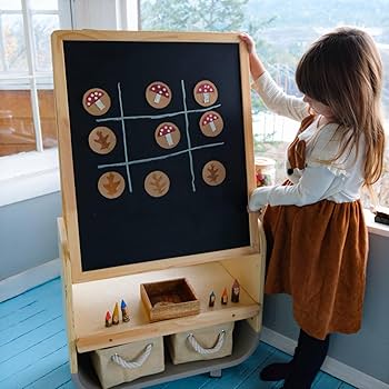 BanaSuper 3 In 1 Folding Kids Art Easel - Double-Sided Foldable Wooden Art Easel With Magnetic