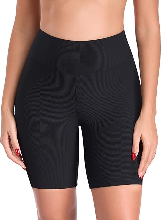 Colloyes Womens 5"/7" High Waisted Swim Shorts Sport Board Shorts Ribbed