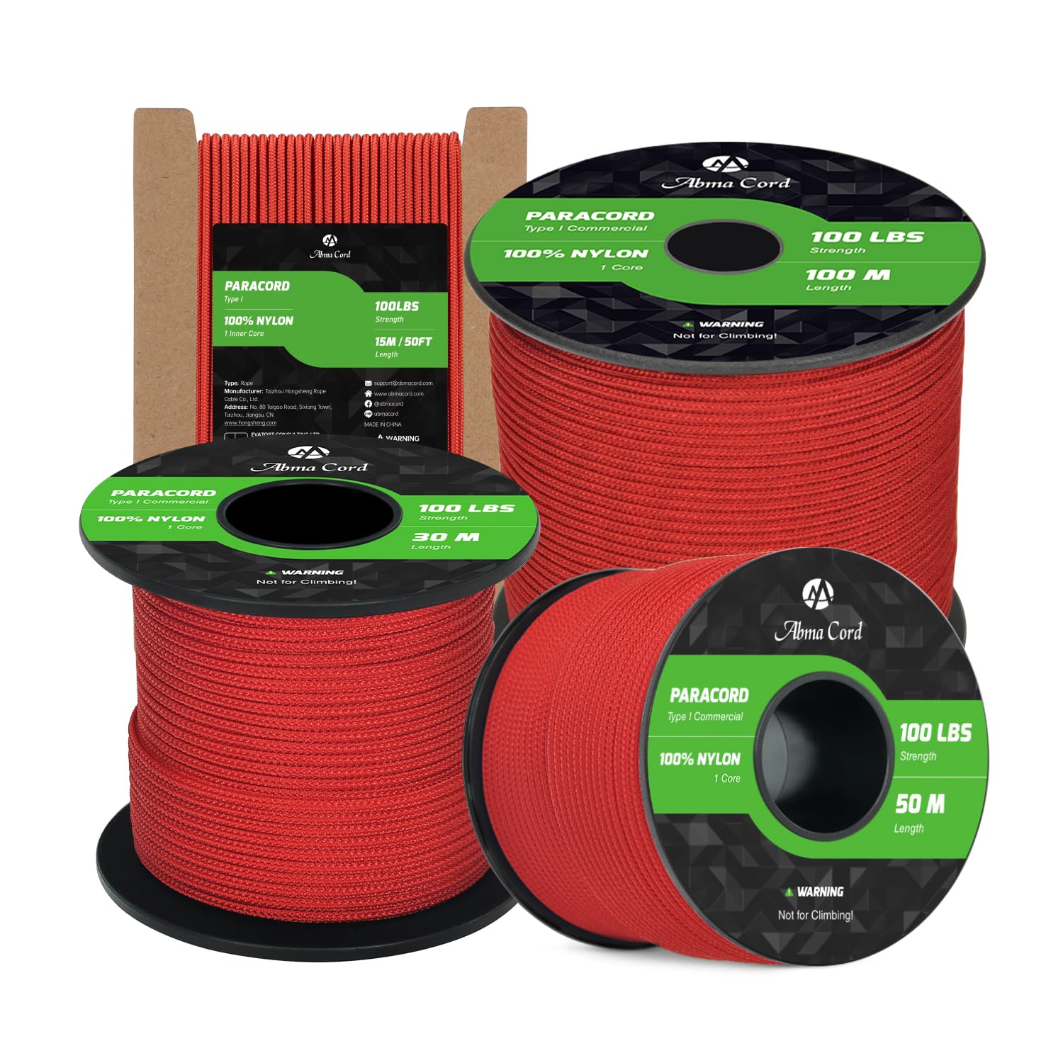 Abma Cord Paracord 2mm 15m 100% Nylon Rope 1 Strand Type I Parachute Cord - Max. 45kg (100lbs) - Red