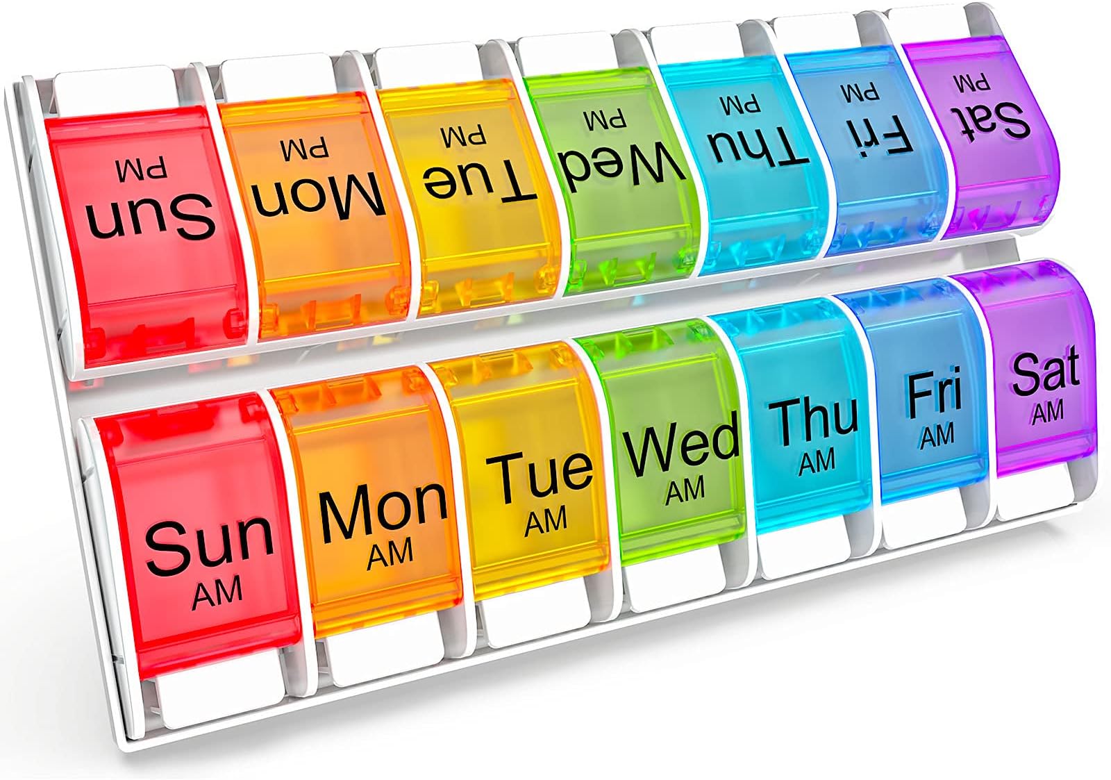 Windtrace Weekly Pill Organizer 2 Times a Day - AM PM Pill Organizer with 7 Daily Color-Coded Small Cases, Morning and Night Travel Pill Cases for Vitamins, Medicine, & Supplements