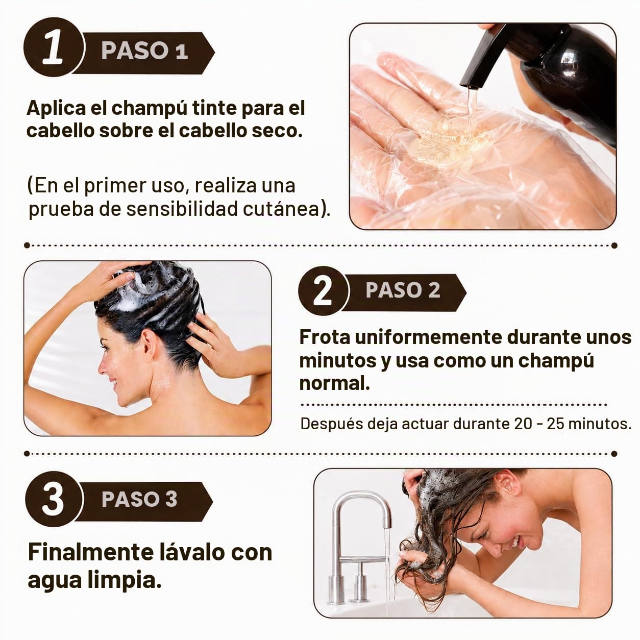 Champú Color Castaño Oscuro 500ml Tinte para Cabello Negro