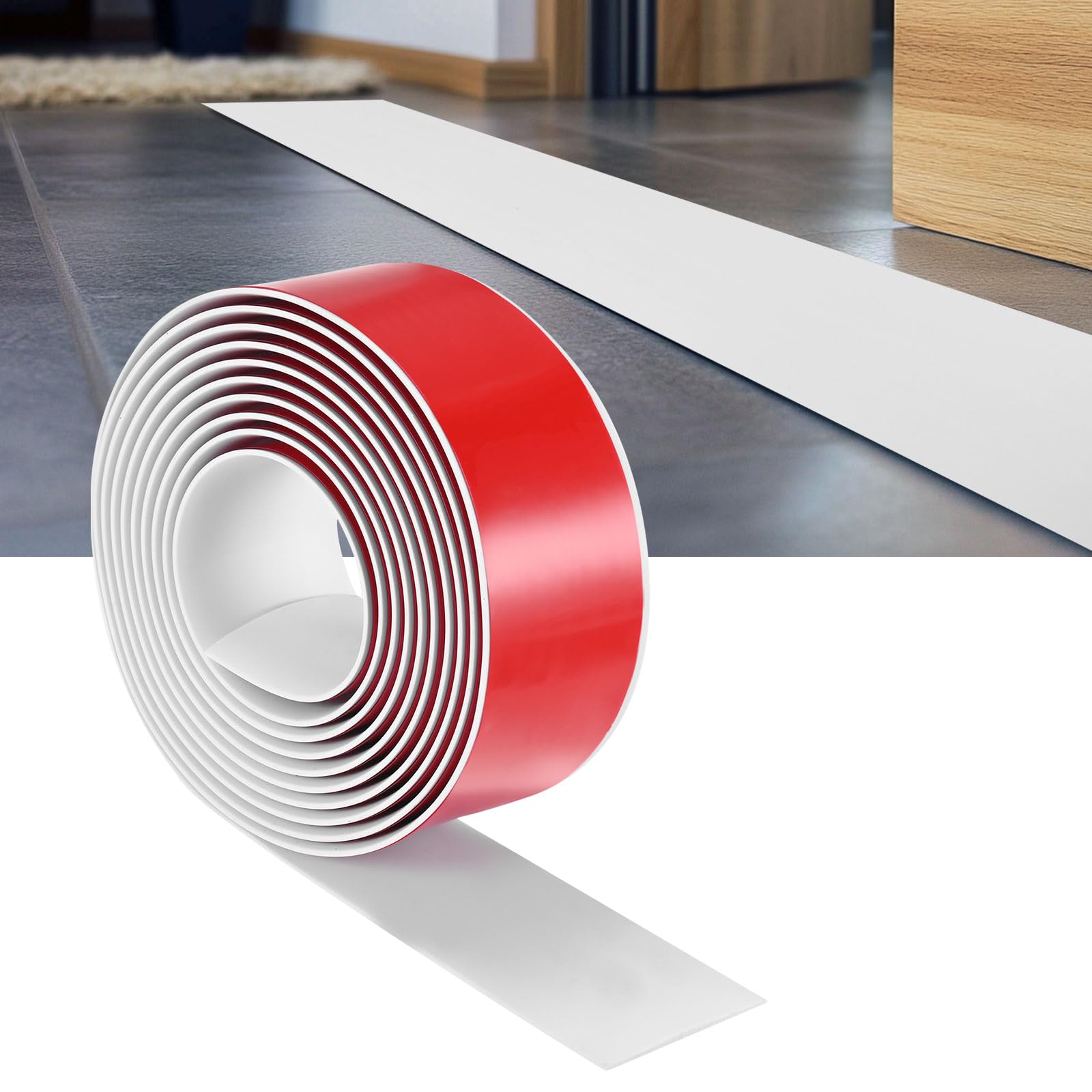 M METERXITY Floor Transition Strip Self Adhesive, 10FTx1.97Inch PVC Laminate Flat Divider Door Transition Strip for Joining Floor Gaps/Carpet/Tiles/Doorways [White]