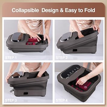 Beinilai Collapsible Foot Spa and Massager with Heater and Temp Control | Foot Bath Bowl with Bubbles,Six Massage Rollers,Vibration and Red Light,Soaking Tub for Relieve Pressure (Dark Grey)