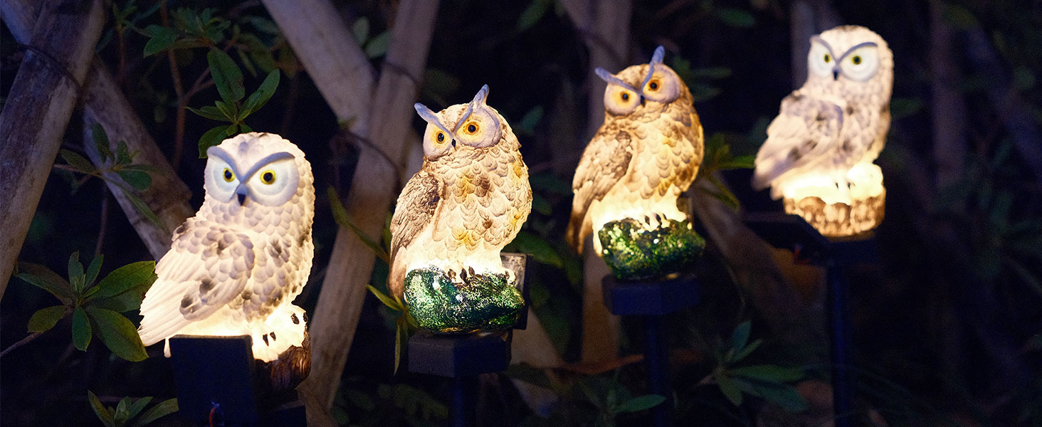 Dazzle Bright 2 Pack Owl Figure Solar LED Lights, Resin Garden