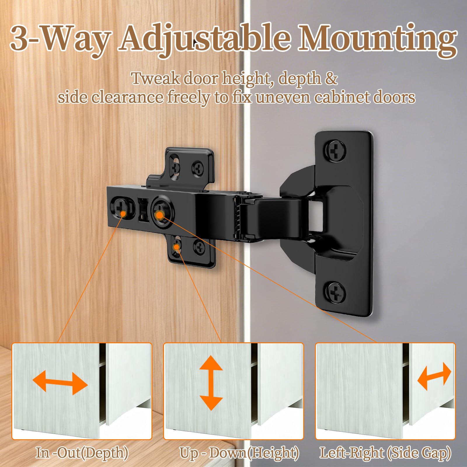 Mosike - Bisagras ocultas europeas silenciosas de cierre suave, bisagras ajustables sin marco para puertas de armarios de cocina, accesorios de armario, color negro, paquete de 20