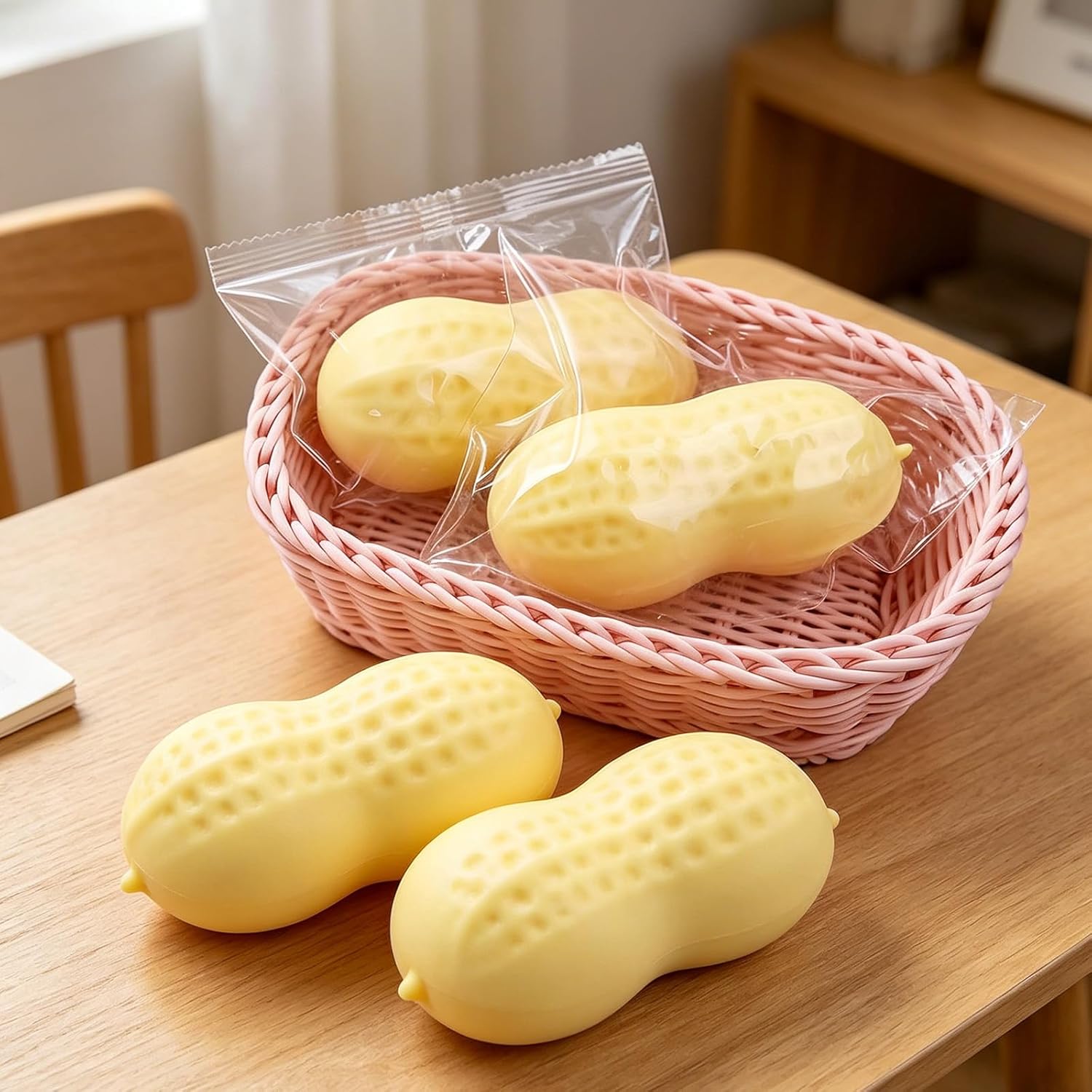 Peanut Squishies Toys,Peanut Squishies Slow Rising Stress Relief Toy,Stress Relieving Fur Ball OPP Packaging Squis-hy Fidget Toys for Silicone Stress Ball for Adults Anxiety Relief (3pcs)