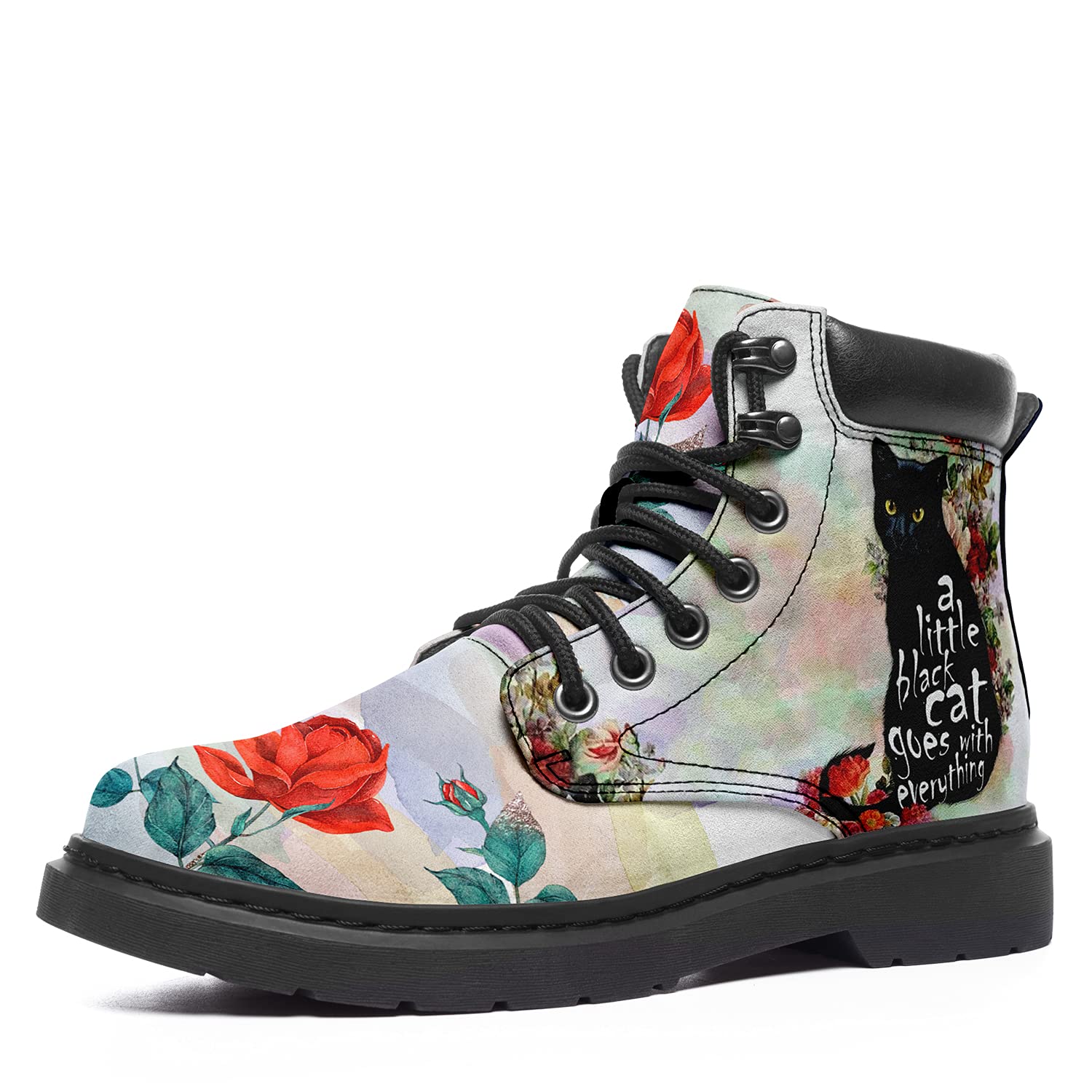 Women's Pet Print Classic Boots Low Heel Ankle Booties Lace-Up Fashionable Combat Boots