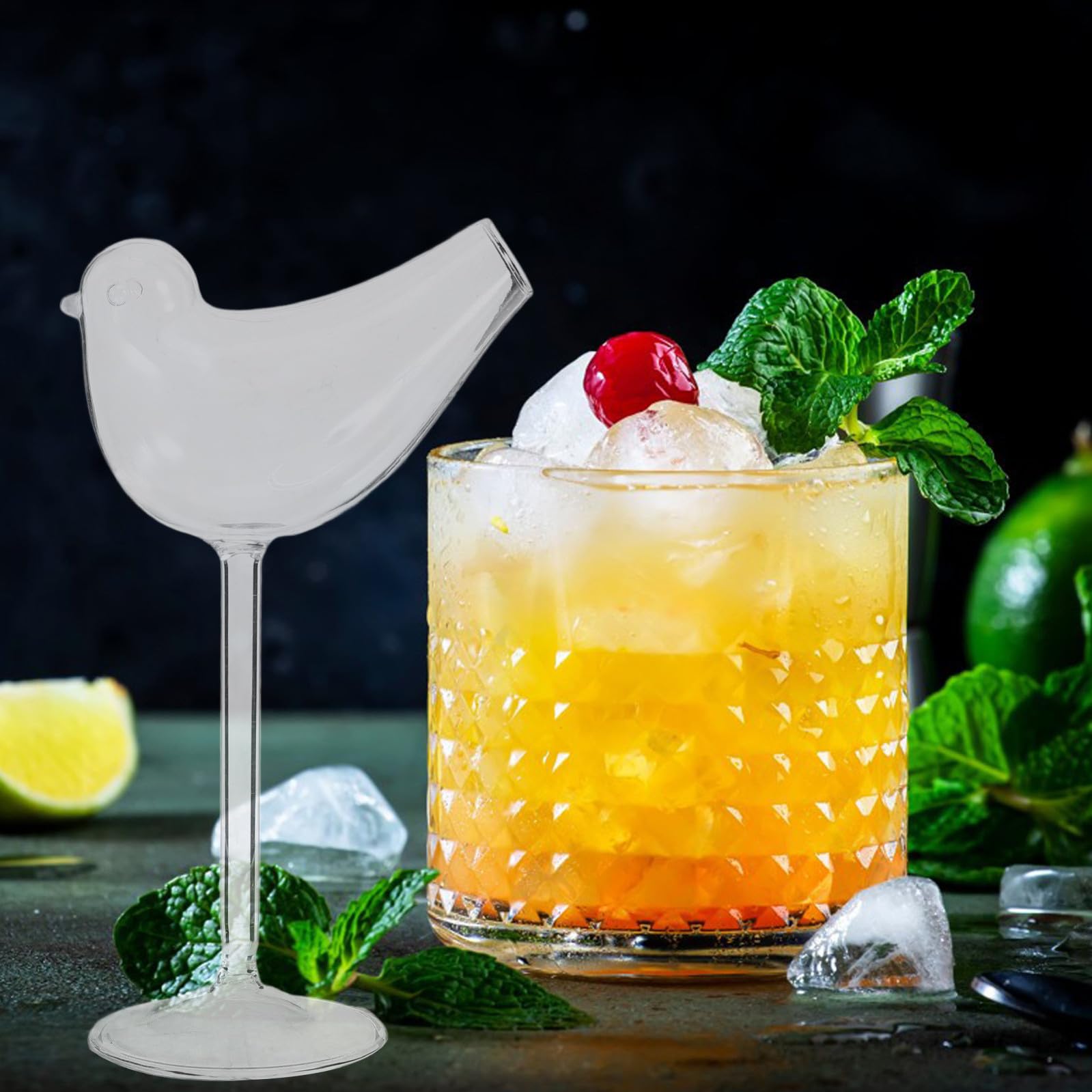 KOMBIUDA 4 Piezas Copa de Cóctel Forma de Pájaro de Vidrio 150ml