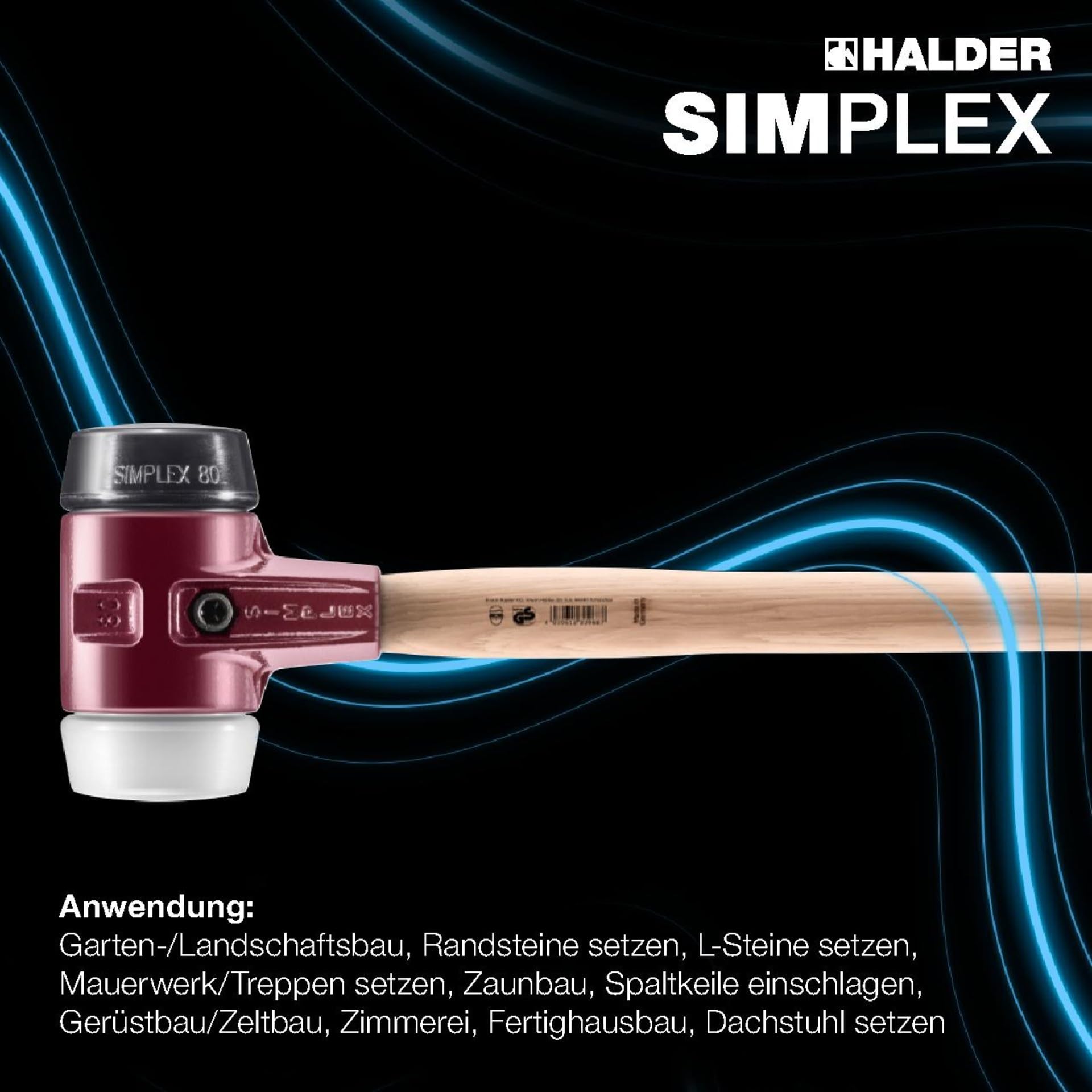 SIMPLEX-Vorschlaghammer, Gummikomposition/Superplastik; mit Tempergussgehäuse und Hickorystiel, D=80 mm, 3027.081